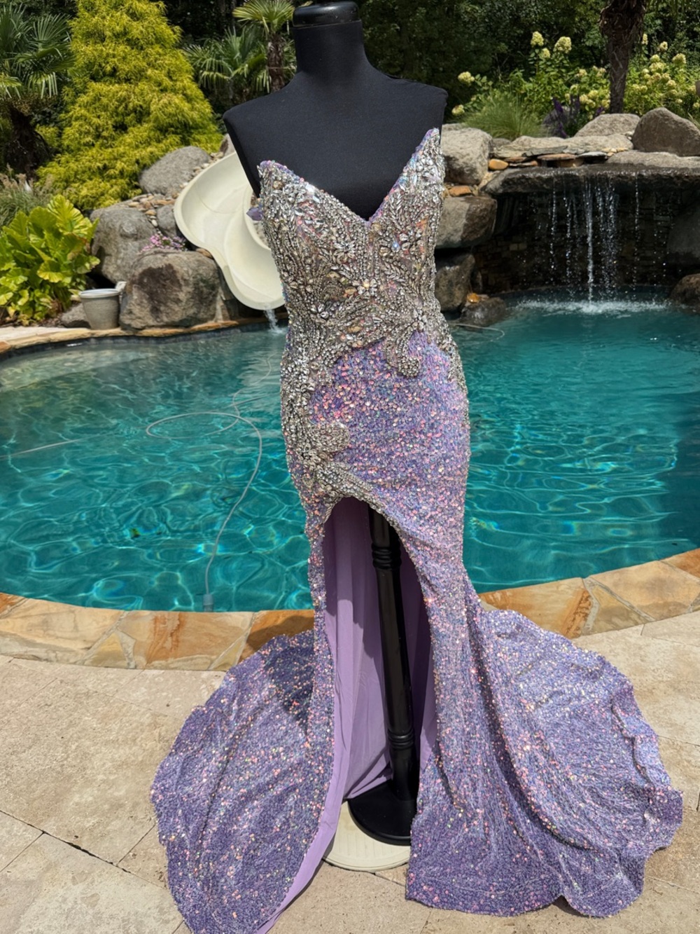 Lilac Iridescent Sequin Gown with Beaded Bodice Size 4